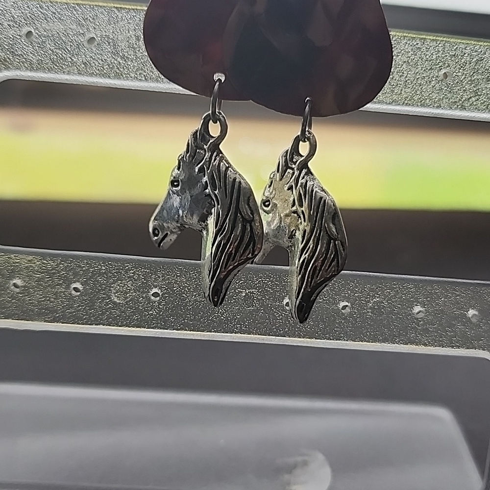 Handmade Silver and Brown Horse Dangle Earrings - Picture 3 of 6